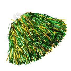Hooshing 24PCS Green and Gold Pom Poms Cheerleading Metallic Foil with Baton Handle Cheerleader Pompoms for Sports Spirited Party Dancing Cheer Squads