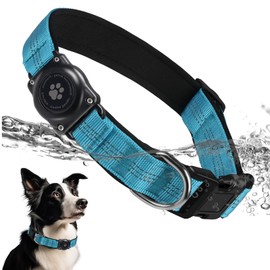 Upgraded AirTag Dog Collar, IP68 Waterproof Air Tag Dog Collar Holder, Reflective, Ultra-Durable, Comfortable Padded, Heavy Duty Dog Collars for Small Medium Large Dogs (XL (15.6"-22"), Blue)
