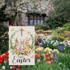 Heyfibro Happy Easter Bunnies Garden Flag 12x18 Double Sided Burlap,