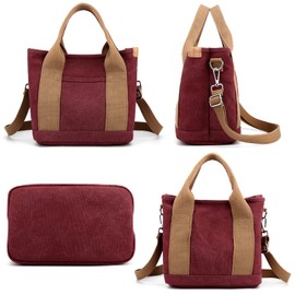 zhongningyifeng Handbag for Women Small Multi-Pockets, Canvas Mini Tote Shoulder Bags with Zipper, Satchel Hobo Bag for School Travel Work Daily Use (magenta, M)