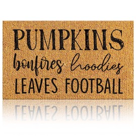 Ceenna Fall Coir Doormat Football Pumpkin Style Coir Welcome Mats Autumn Non Slip Floor Mats Thanksgiving Indoor Entrance Door Mat Porch Front Decor, 16 x 28 Inch(Pumpkin Bonfire)