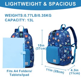 VASCHY Kids Backpack, 13L School Bag for Boys and Girls 4-6Years Water Resistant Toddler Rucksack Children's Backpack with Elastic Water Bottle Pockets for Elementary School(Ocean Sharks)