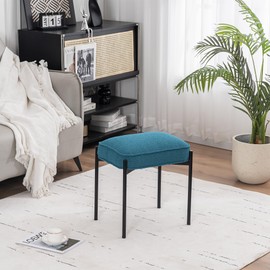 YOUNIKE Ottoman Foot Stool Small Teal Footstools Durable Teddy Velvet Footrest with Metal X-Leg Padded Foot Rest Step Stools Extra Seating for Living Room Makeup Bedroom Entryway Office