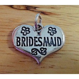 Wholesale Charms Sterling Silver 17x21mm 4 gram heavy Bridesmaid Heart Flowers Wedding Charm