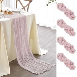 Newthinking 4 Packs Cheesecloth Table Runner, 10ft Pink Cheesecloth Table Runner, Rustic Gauze Fabric Table Runner for Wedding Table Decoration Holiday Party, 90X300CM