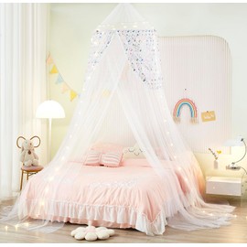Nattey Bed Canopy for Girls,Unicorn Bed Canopy with Lights Bed Tent,Canopy for Bed Girls Room Decor, Canopy for Twin to King Size Bed