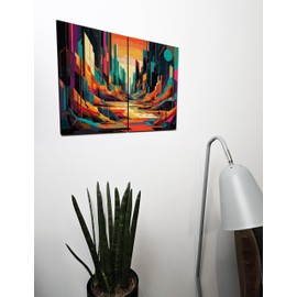 The Plum Penguin Postmodern Landscape Wall Art 2-Piece Set A4 6mm Wood MDF Vibrant Neon & Muted Earth Tones Canvas Alternative 40 x 30cm