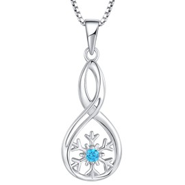 YL Infinity Snowflake Pendant Necklace for Women 925 Sterling Silver Created Aquamarine Snowflake Jewelry Sets Gifts for Christmas