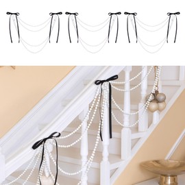 Bucherry 6 Pack Christmas Staircase Decoration Christmas Pearl Bow Staircase Garland Decor Satin Ribbon Bows with Pearl Beaded String Garland for Xmas Stairway Holiday Party Festival Decoration