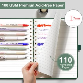 Lined Spiral Journal Notebook for Women Men, 140 Pages 100gsm A5 Hardcover College Ruled Notebook for Work Office School Note Taking, Bible Study Journals for Writing Prayer, 5.7"x8.22", Dark Green