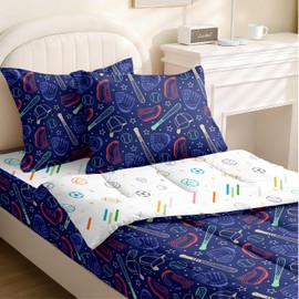 Yadangxiawa Kids Comforter Set,Zipper Bedding Twin for Boys,Baseballs Printed Comforter Set with Balls Fitted Sheets and Pillowcases for All Season(Baseballs-A)