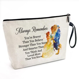 Cusrtyh You Are Braver Stronger Funny Canvas Zipper Makeup Bag, Travel Accessories Storage Toiletries Bag, Beauty Beast Inspired Gifts, Gifts for Beauty Beast Movie Fans Daughter Sister Friend