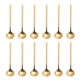 Juego de 12 cucharas de espresso de acero inoxidable 18/8, mini cucharaditas Vogue de 5.2 pulgadas para remover café, pastel de postre, helado, sopa, capuchino antipasto, mango esmerilado, Sweejar (dorado)