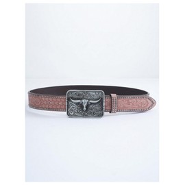 Verdusa Women's Western Belt Vintage PU Leather Square Buckle Waist Belt, Pink, 90