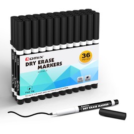 Comix Fine Tip Dry Erase Markers, Low Odor Whiteboard Markers, 36 Bulk Black Color Markers for Kids Teachers Office & School Supplies