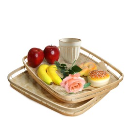 PEMAR Set of 2 Bamboo Wicker Serving Trays for Foods & Drinks, Rectangular Breakfast Trays with Handles Wooden Decorative Trays for Coffee Table Bamboo Home Decor Lap Trays Standard Size