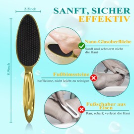 HovuuTuig Nano Glas Callus Remover, Gentle Foot Care with Long Handle for Wet & Dry Feet, Quick Callus Removal, Ergonomic & More Efficient than Pumice Stone (Gold)
