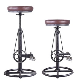 BOKKOLIK Vintage Bar Stools Swivel PU Seat 29-37inch Height Adjustable Extral Tall Bicycle Stool with Bikepedal Kitchen Island Counter Stool Shop Chairs