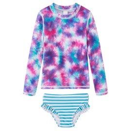 UMELOK Toddler and Little Girls Rash Guard Sets with Bikini Bottoms Swimwear, Blue, Tie Dye, 8 Years