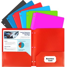 Habgp Plastic Folders with Pockets, Heavy Duty Pocket Folders for 3 Hole Punched Binder Folder, Letter Size File 2 Pockets Folders for Documents Office School, 6 Pack 6 Color