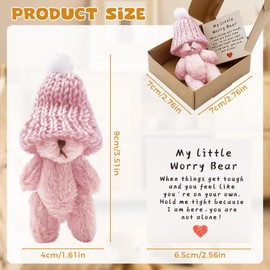 KCMOSGI Mini Worry Bear with A Hat, Positive Mini Bears, Little Worry Bears in A Box with Encouragement Little Card, Soft Handmade Pocket Bear for Lovers, Family, Friend