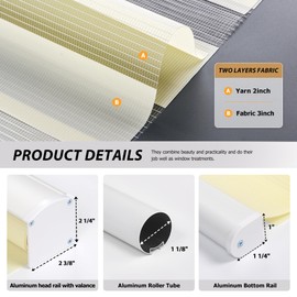 LazBlinds Cordless Dual Layer Zebra Blinds for Windows, Light Filtering Privacy Roller Shades with Cassette, Light Control Day and Night Sheer Shades for Indoor Windows, 24 1/2" W x 72" H, Beige