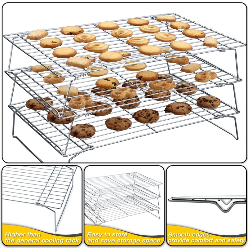 Hunnycook Cooling Racks - 10 * 16 Inch 3PCS Stackable