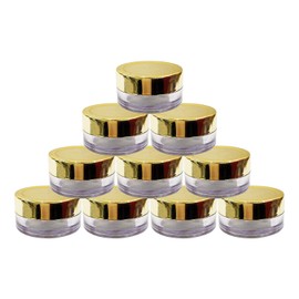 Dinemart Pack of 10pcs 8GMS Sanjar Comes with Very Beautiful Gold Lids and Inner White Lid, Acrylic Empty Container for Cosmetics for Lip Balms, DIY Skin Care, Body Butters,Clear-8GM,Set of 10,