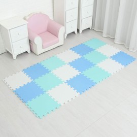 MQIAOHAM 18 pcs Children Foam Play mat playmat Gym Rug Baby Toddler mats for Infants Play-mat Kid Portable edu Soft Kids infantino Tiles Toddlers Floor Large Carpet Outside White Blue Green 101107108