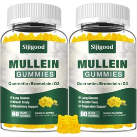 2 Pack Mullein Gummies - Mullein Leaf Extract with Bromelain, Quercetin - Support Lung Cleanse for Healthy Breathing, Digestive Support, Immune Booster - 120 Mango Flavored Gummies