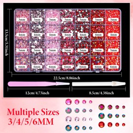 22300Pcs Red Pink Rhinestones for Bedazzling, 3mm-6mm Jelly Bedazzling Resin Gems, Hot Pink AB Gems Bedazzling Kit for Crafting Nails Face Makeup Crafts Tumblers
