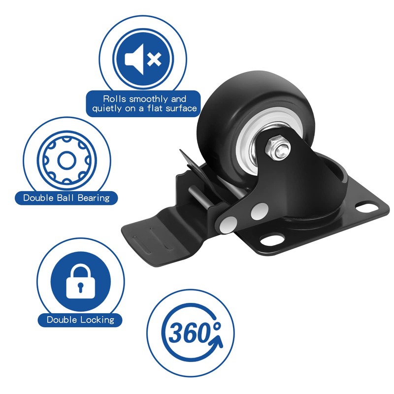 MaxxHaul 50685 2" Heavy Duty Locking Swivel Casters with Brakes,