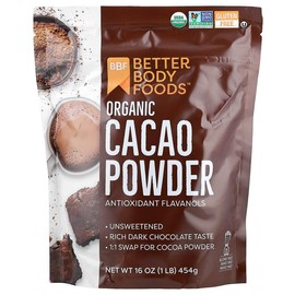 BetterBody Foods Organic Cacao Powder, 16 oz (454 g) – Non-GMO, Unsweetened, Rich in Antioxidants, Natural Superfood for Baking, Smoothies & Drinks