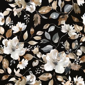 Vintage Dark Black Floral Peel and Stick Wallpaper Botanical Flower Waterproof Removable Self Adhesive Vinyl Contact Wall Paper for Bedroom Bathroom 17.7" X 124"