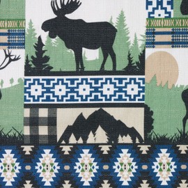 Estate View Moose Lodge Light Filtering Rod Pocket Curtain Panel Pair, 38"x96", Brown/Black, Blue Multi