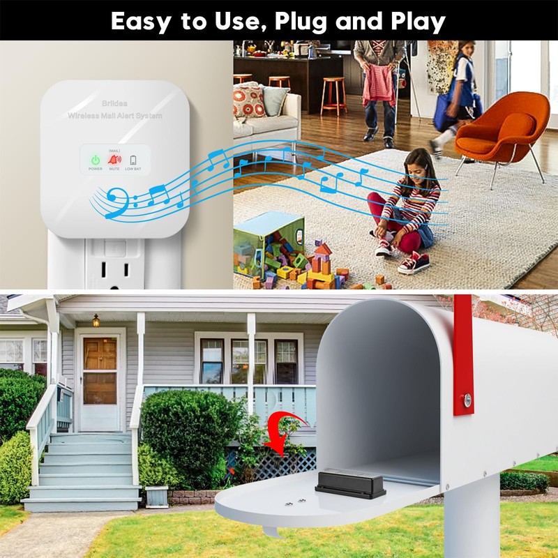 Briidea Mailbox Alarm, Wireless, Battery Powered, White, 500ft Range, LED