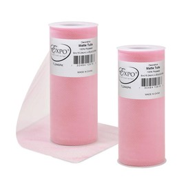 Expo International Decorative Matte Tulle, Lightweight Polyester Tulle Fabric for Tutus, Costumes, and Party Decorations, Washable, Easy-to-Use, 6 Inch x 25 Yards, Pink, Pack of 2
