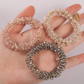 CAKURE Rhinestone Hair Ties White Elastic Hair Bands Crystal Ponytail Holder Strechy Hair Accessories for Women and Girls (Pack of 3)