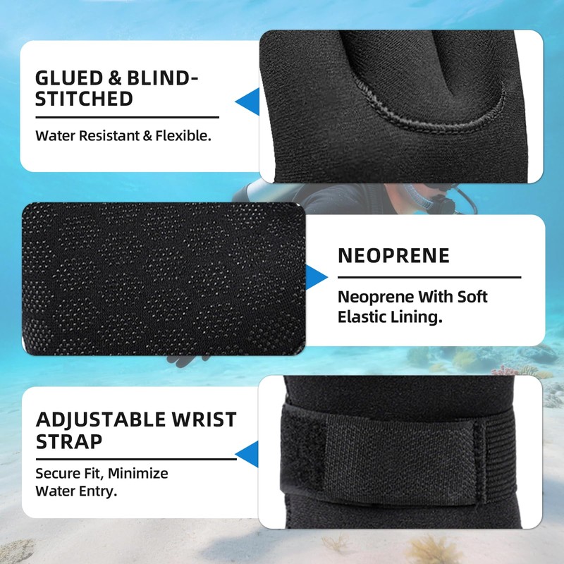 Coreskin 3mm Neoprene Diving Gloves with Anti-Slip Palm & Adjustable