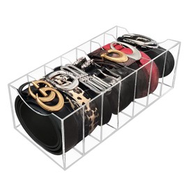 Maple Petals Belt Organizer Storage for Closet, Acrylic Belt Holder Box with 7 Compartments for Drawer, Clear Tie Display Case for Men Women, Home Organization
