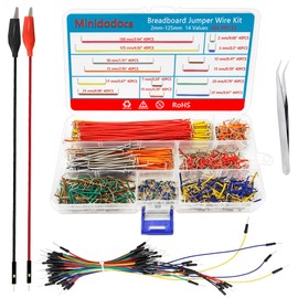 Minidodoca 560 Pieces Jumper Wire Kit 14 Lengths Assorted Preformed Breadboard Jumper Wire+65 pcs Solderless Flexible Breadboard Jumper Wires +Alligator Clip Test Leads with Free Box&Tweezers