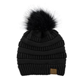 Durio Satin Lined Beanie Pom Pom Winter Hats for Women Warm Beanie Hats for Women Thick Knit Beanie Black Pom Pom One Size