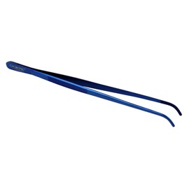O'Creme Stainless Steel Precision Kitchen Tweezer Tongs with Serrated Tips for Gripping (10" Curved, Blue)
