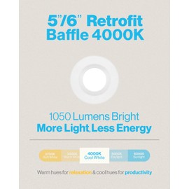 Sunco 12 Pack LED Recessed Lighting 6 Inch, 4000K Cool White, Dimmable Can Lights, Baffle Trim, 13W=120W, 1050 LM, Damp Rated, Retrofit Installation - ETL