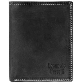 LEONARDO VERRELLI 3000205 Men's Genuine Leather Wallet Suede 9 x 12 cm, black, Classic