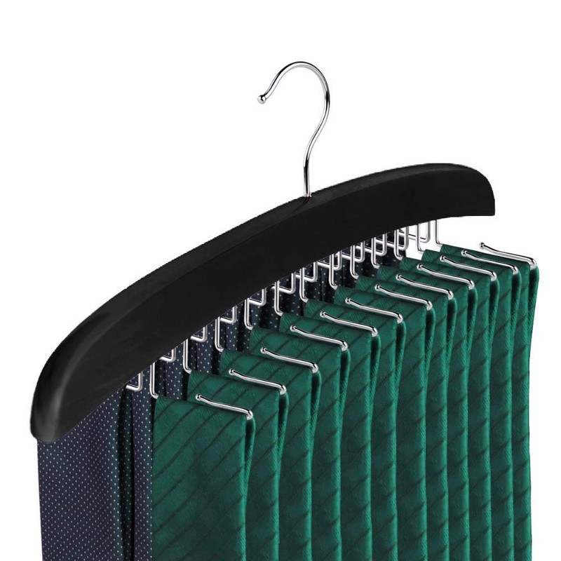 SunTrade Wooden Tie Hanger,24 Tie Organizer Rack Hanger Holder Hook
