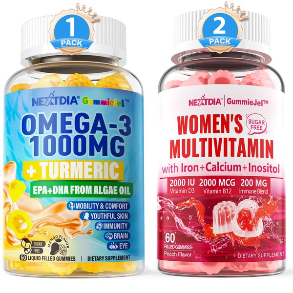 Nextdia Vegan Omega-3 1000mg + Turmeric, Methylated Multivitamin for Women