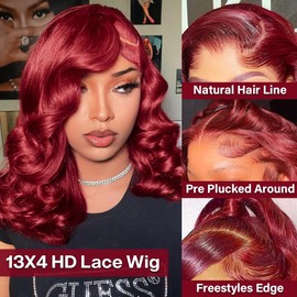 HUIWANYAN 99j Burgundy Lace Front Wigs Human Hair 13x4 HD Lace Front Body Wave Wigs Human hair Pre Plucked 180% Density Glueless Wig Red Lace Frontal Wigs Human Hair Natural Hairline 18 Inch