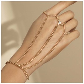 Inilbran Punk Layered Finger Ring Bracelet Gold Curb Chain Wrist Bracelet Bracelet Vintage CZ Crystal Slave Bracelet Hand Chain Bracelet Jewelry for Women and Girls