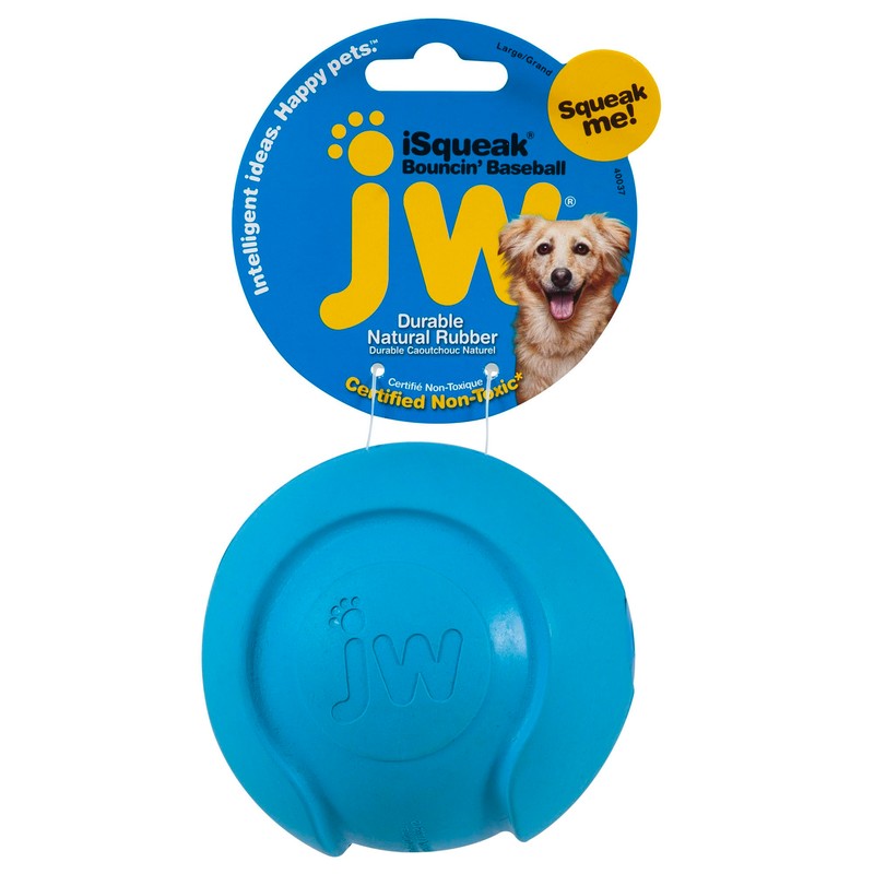 JW Pet Company iSqueak Bouncin' Baseball Dog Toy, Large (Colors